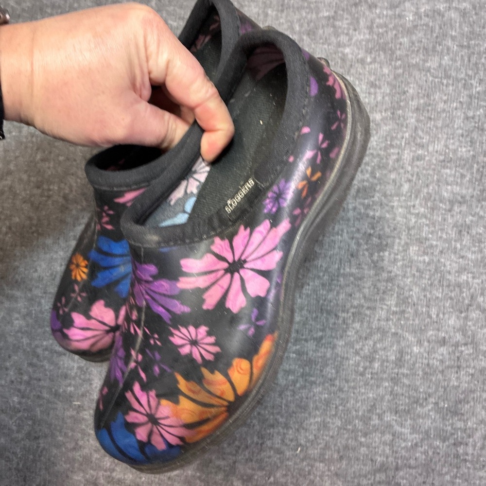 Vintage Sloggers Garden Shoes Women 8 Black Floral Waterproof Comfort Clogs USA